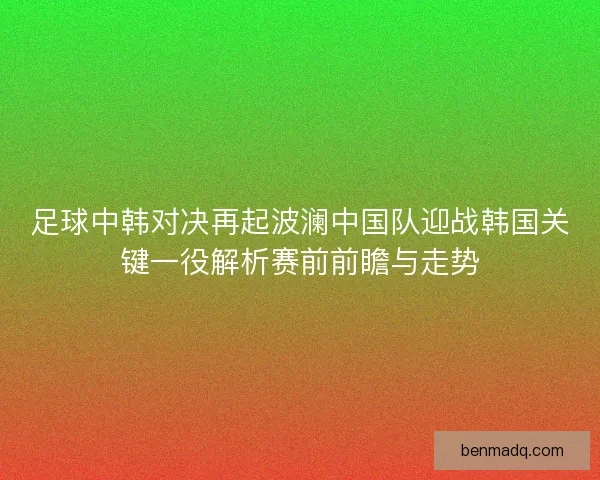 足球中韩对决再起波澜中国队迎战韩国关键一役解析赛前前瞻与走势