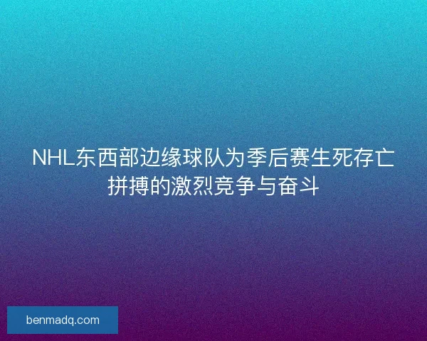 NHL东西部边缘球队为季后赛生死存亡拼搏的激烈竞争与奋斗